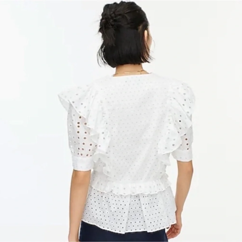 J. Crew White Puff Sleeve Wrap Blouse